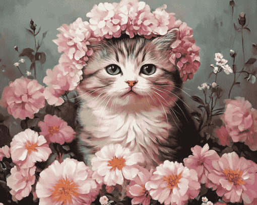 Cat and Floral Diamond Painting