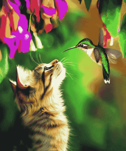 Cat and Hummingbird Diamond Painting