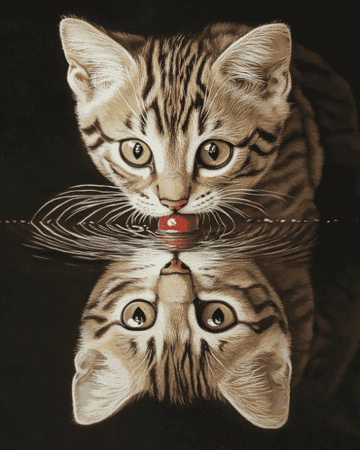 Cat and Kitten Reflection Diamond Painting