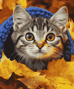 Cat and Leaves Diamond Painting