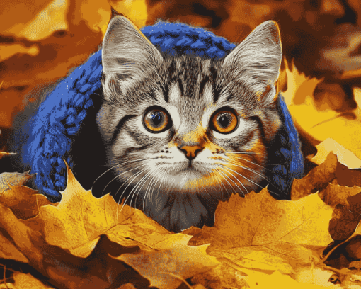 Cat and Leaves Diamond Painting