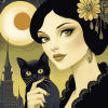 Cat and Woman Cartoon Diamond Painting