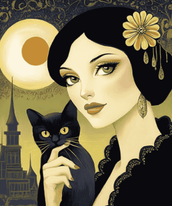 Cat and Woman Cartoon Diamond Painting