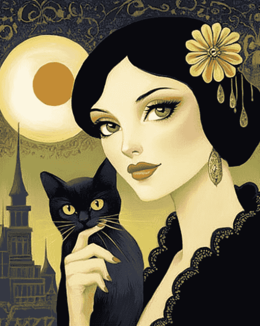 Cat and Woman Cartoon Diamond Painting