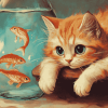 Cat with Fish Diamond Painting