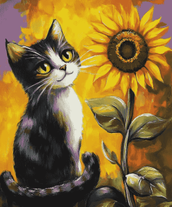 Cat with Sunflowers Diamond Painting