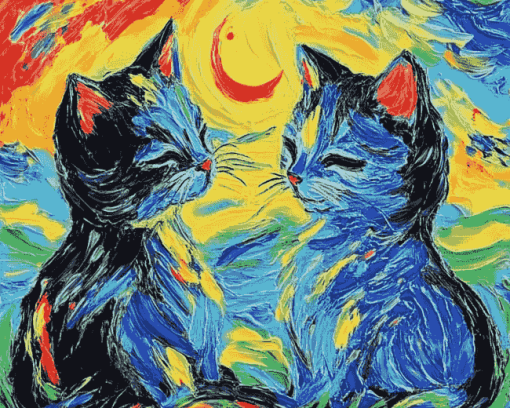 Cats Van Gogh Colorful Kittens Diamond Painting