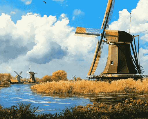 Charming Dutch Windmills Diamond Painting