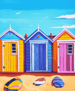 Colorful Cartoon Beach Huts Diamond Painting