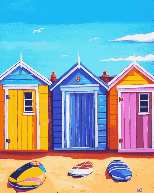 Colorful Cartoon Beach Huts Diamond Painting