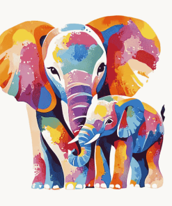 Colorful Elephant Family Diamond Painting