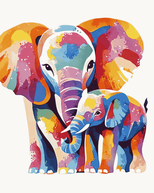 Colorful Elephant Family Diamond Painting