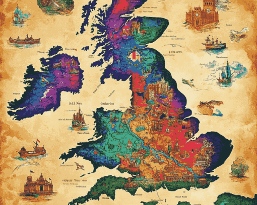 Colorful England Map Diamond Painting