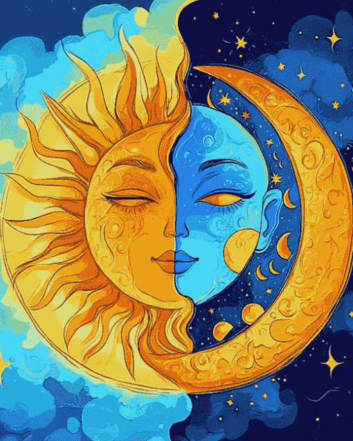 Colorful Moon and Sun Diamond Painting