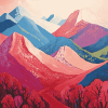 Colorful Red Mountains Landscape Diamond Painting