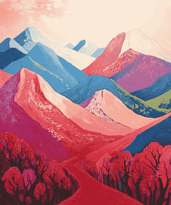 Colorful Red Mountains Landscape Diamond Painting