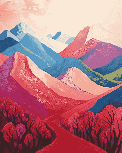 Colorful Red Mountains Landscape Diamond Painting