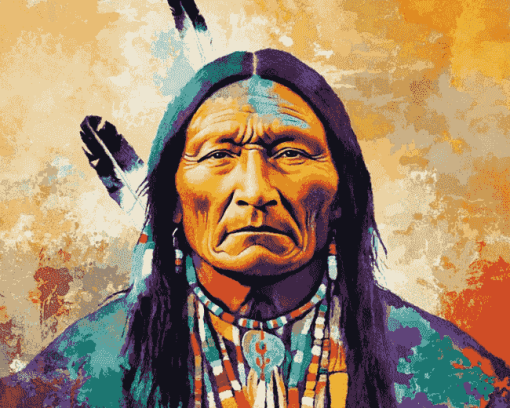 Colorful Sitting Bull Native Art Diamond Painting