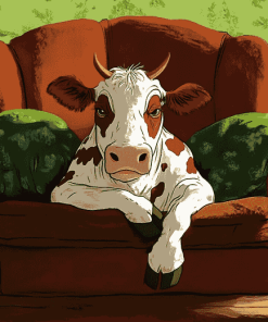 Cow on Couch Cartoon Diamond Painting