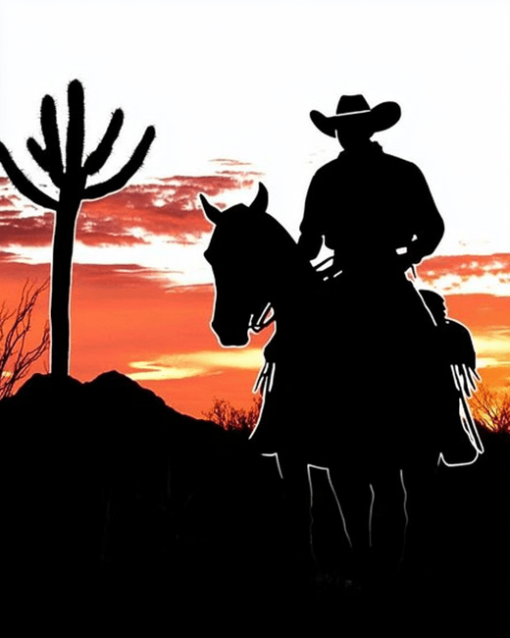 Cowboy Silhouette in Arizona Sunset Diamond Painting