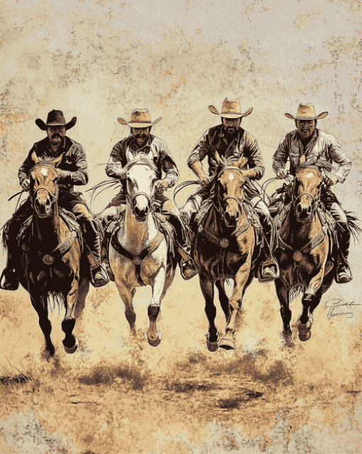 Cowboys and Horses Vintage Diamond Painting