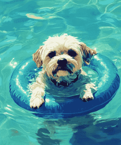 Cute Puppy By The Pool Diamond Painting