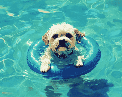 Cute Puppy By The Pool Diamond Painting