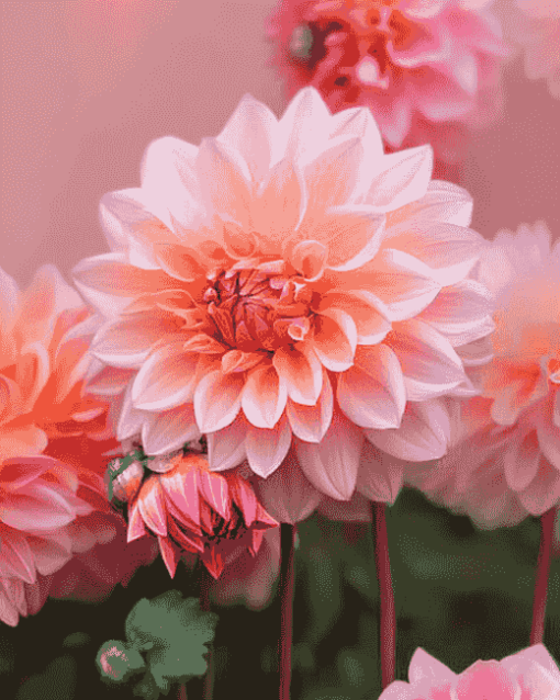 Dahlia Coral Blossoms Diamond Painting