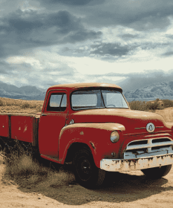 Desert Old Red Truck Diamond Painting