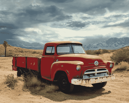 Desert Old Red Truck Diamond Painting