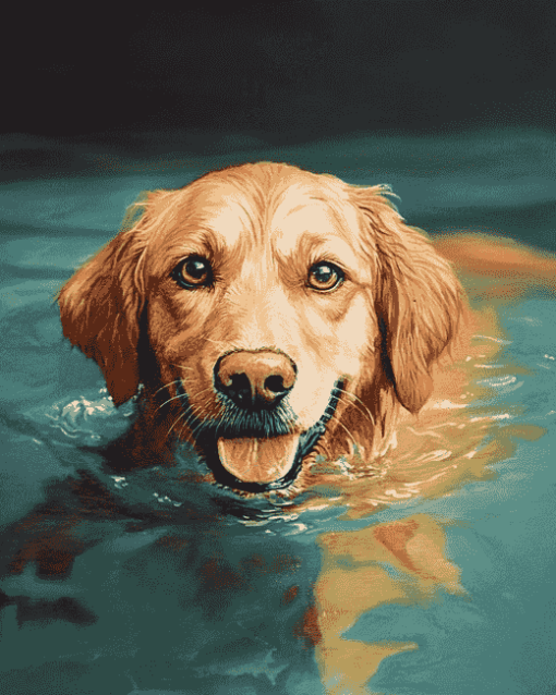 Dog in Water Diamond Painting