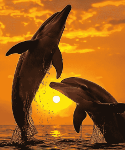 Dolphin Silhouette at Sunset Diamond Painting