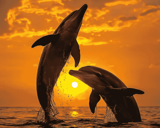 Dolphin Silhouette at Sunset Diamond Painting