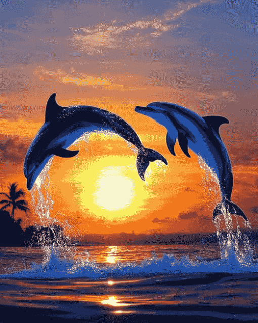 Dolphins and Sunset Diamond Painting