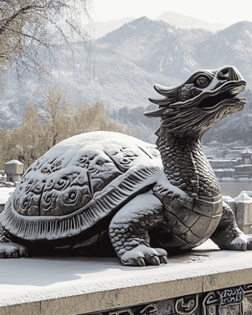 Dragon Turtle Statue in Winter Diamond Painting