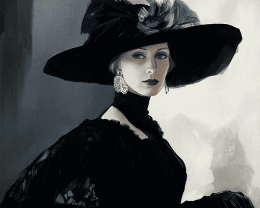 Elegant Lady in Black Diamond Painting