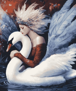 Elegant Woman and Swans Diamond Painting