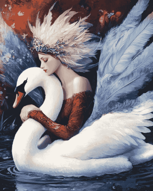 Elegant Woman and Swans Diamond Painting