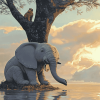 Elephant with Puppy on Tree Diamond Painting