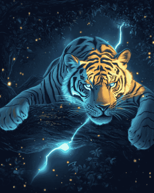 Fantasy Lightning Tiger Art Diamond Painting