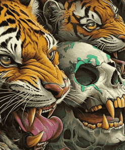 Fantasy Tigers and Skulls Diamond Painting