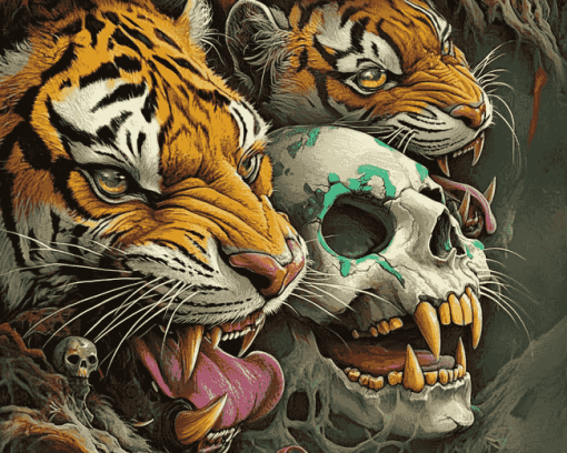 Fantasy Tigers and Skulls Diamond Painting