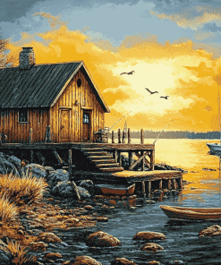 Fishing Cabin Landscape Diamond Painting