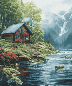 Fishing Cabin Landscape Diamond Painting