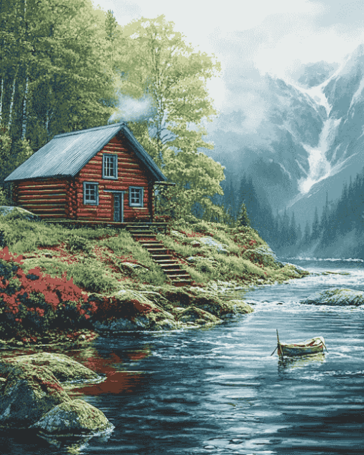 Fishing Cabin Landscape Diamond Painting