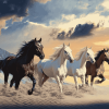 Five Horses Running in the Desert Diamond Painting