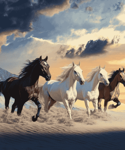 Five Horses Running in the Desert Diamond Painting