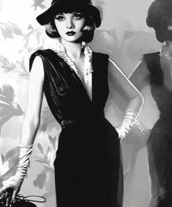 Flapper Woman Black and White Diamond Painting