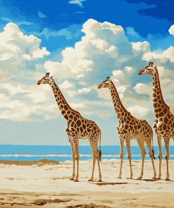 Giraffes on Sandy Beach Diamond Painting