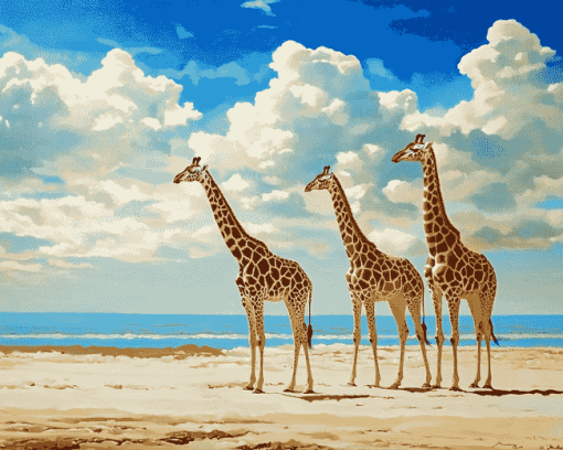 Giraffes on Sandy Beach Diamond Painting